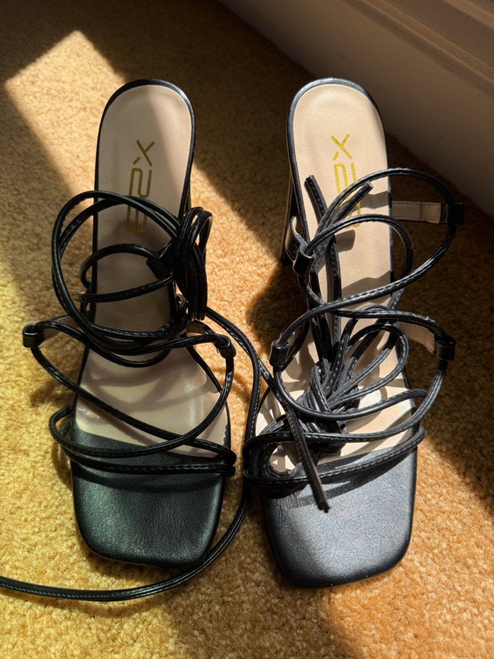 X2 Black Lace-Up Strappy High-Heel Sandals